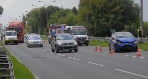 Żyrardów. Зіткнення двох вантажівок. Один із них загорівся Аварія в Рашині