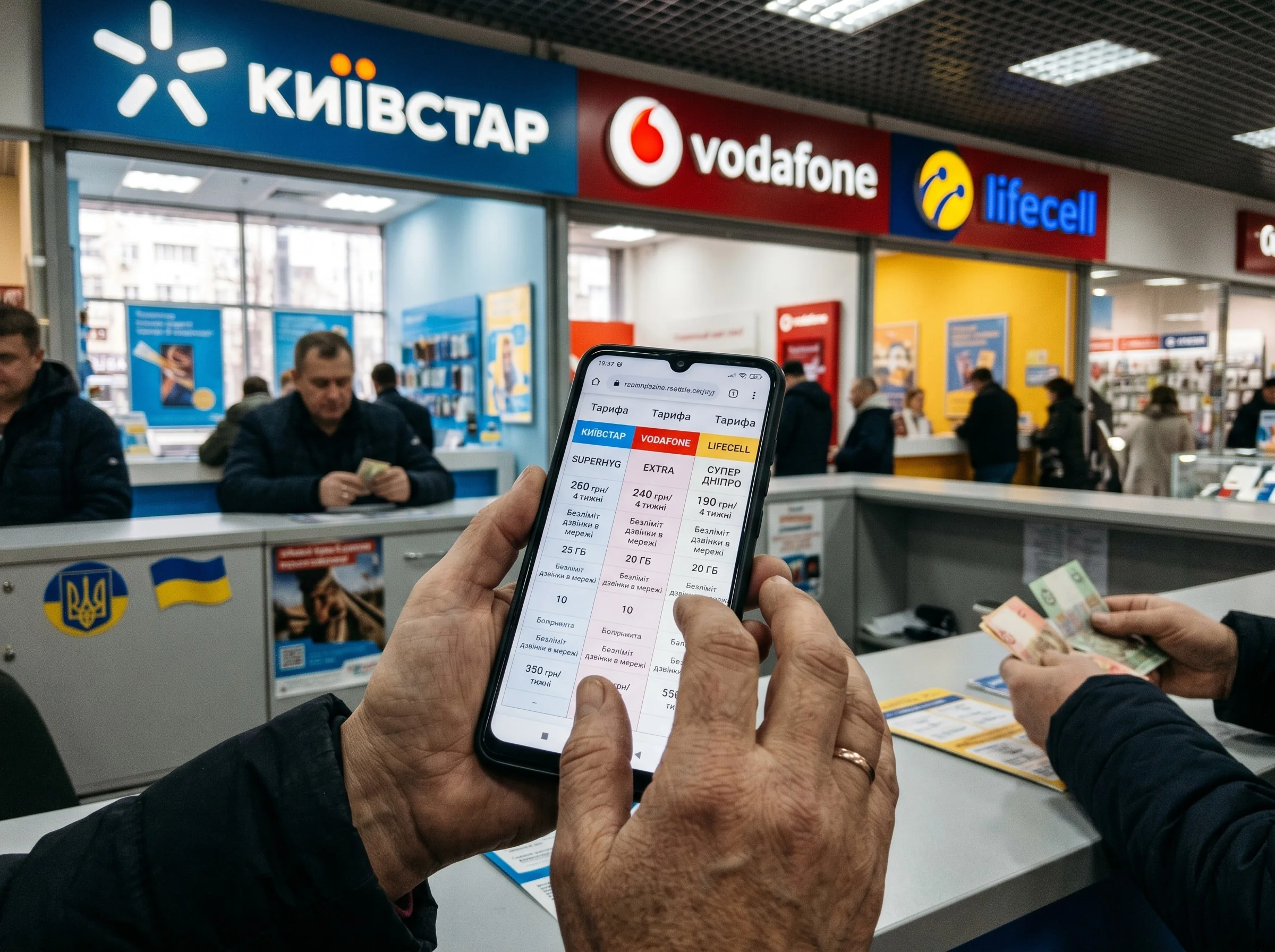 Абонентська плата за тарифи Київстар, Vodafone та lifecell на смартфоні
