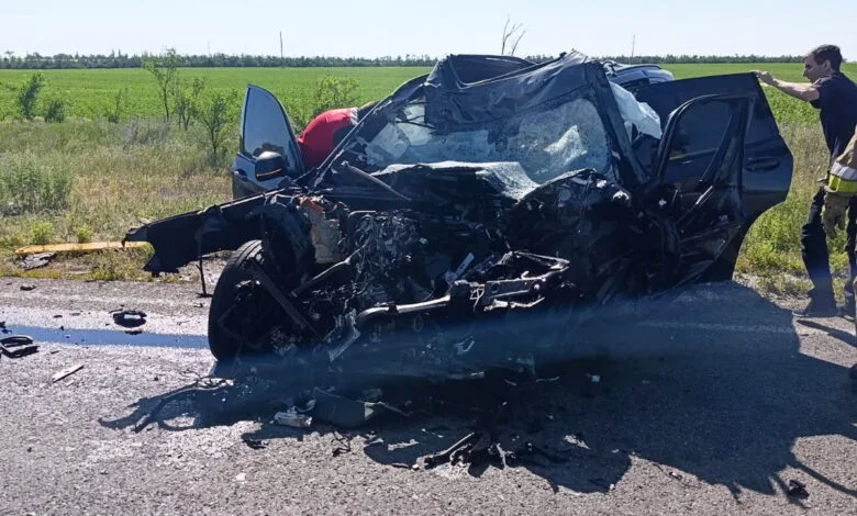 Зруйнований мікроавтобус після смертельної ДТП на трасі М-14 в Миколаївщині