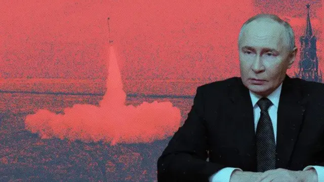 Володимир Путін на тлі запуску ракети під час обстрілів Києва