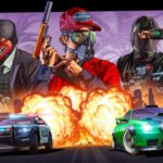 Персонажі GTA Online з вибухами та авто під час пограбування