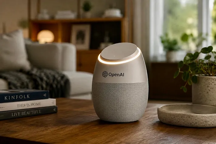 Колонка-компаньйон OpenAI без екрану на деревяному столі